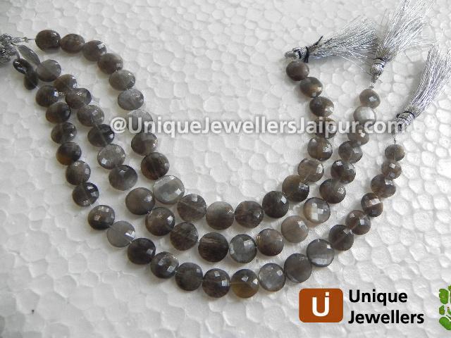 Golden Black Feldsphar Faceted Coin Beads